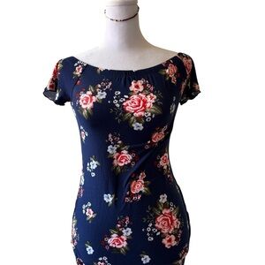 Ultra Flirt Blue and Pink Fitted Midi Dress